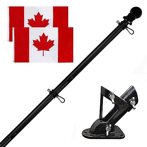 OYYQ 5FT Flag Pole Kit with 2 Pack 3x5FT Canada Flag for House Garden(1,O-Black,with Flag) - Used condition - CA$14.97