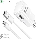 Ixir Adaptive Fast Charger Kit for Samsung Galaxy S7, Edge, J7, S6, Edge, Note 5, Note 4, Sony, HTC, Honor Lite 10, Moto G5, and More, Wall Charger and 4 Feet Micro-USB Cable, White