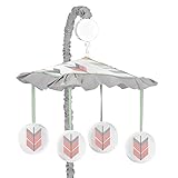 Sweet Jojo Designs Grey, Coral and Mint Woodland Arrow Girls Musical Baby Crib Mobile