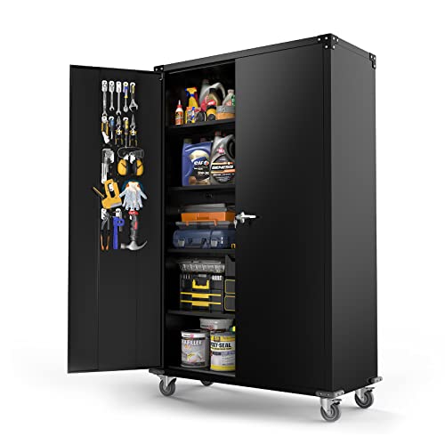 VINGLI Upgraded 72" Tall & Wide Black Metal Storage with