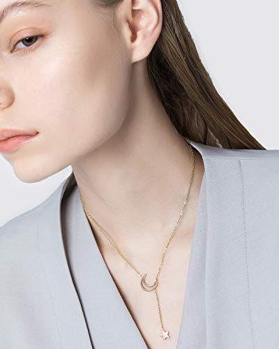 ZEGL Dainty Moon Star Necklaces for Womens Girls 18K Gold Plated Pendant Necklace Simple Gifts