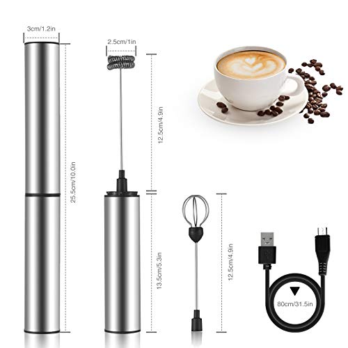 Milchaufschäumer Handheld, leegoal Elektrischer Kaffee Aufschäumer mit 2 Edelstahl-Schneebesenköpfen, 2… – Bild 3