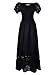 Anna-Kaci Peasant Maiden Boho Inspired Cap Sleeve Lace Trim Maxi Dress, Black, Large