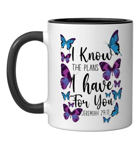 Christian Bible Verse Quote Butterfly Jeremiah 29:11 Ceramic Mug, Black/White