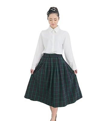 Women's Vintage British Scotland Sweet Pleated Plaid Mid-calf Long A-Line Skirts