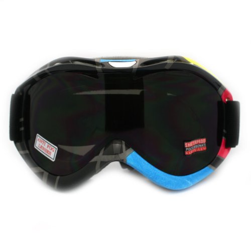 Ski Snowboard Goggles Anti Fog Shatter Proof Black Lens Geometric Design