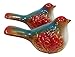 Set of 2 Ceramic Flower Embellished Multi-colored Bird Figurines