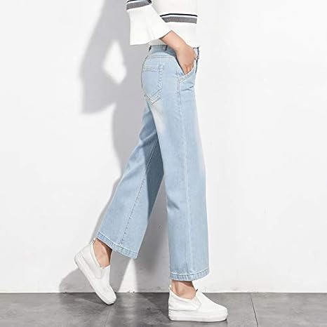 Amazon Co Jp Suiwo レディースジーンズ 女性のハイウエストの太いデニムジーンズスキニーストレッチタイトワイド脚女性の春とナインの秋の新韓国語バージョン夏のルーズストレートパンツポイント 色 Baby Blue サイズ 31 ホーム キッチン