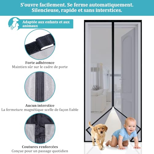 Apalus VP Magnetic Fly Screen for Doors - Heavy Duty Mesh, Top to Bottom Magnetic Seal, Automatic Close, Keeps Fresh Air Inside (120 x 210, Black)