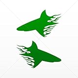 Decal Pair Of Flamed Sharks Tablet Laptops Weatherproof Sports Bikes Green Dark (6 X 3.68 In)