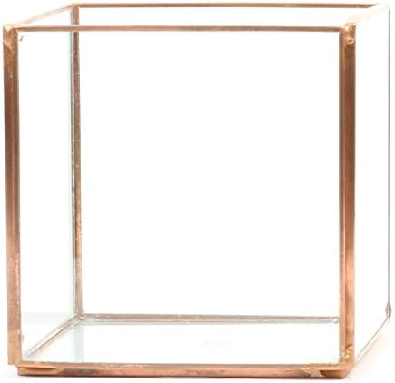 Koyal Wholesale Geometric Terrarium Glass Table Decoration, Planter for Succulents, Cactus, Air Plants, Indoor Plants, Outdoor Plants (4-Inch Cube, Copper)