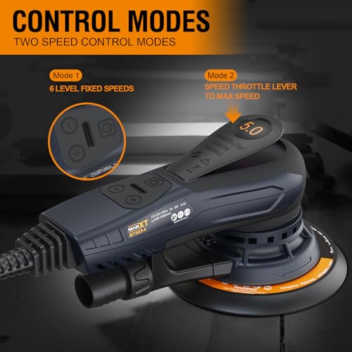 MAXXT 5mm Brushless Eccentric Sander | 350W EC Motor | 150mm & 125mm Dual Plate | 4000-10000rpm | Molded Case | With 20 Sanding Papers for Woodworking & Polishing