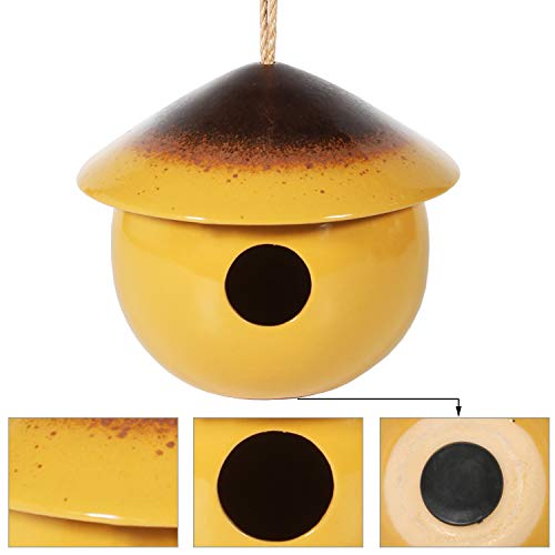 Tenforie Ceramic Birdhouses Bird Hut Hanging Hummingbird Nest for Outdoor -Yellow