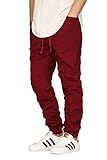 MEN'S TWILL BURGUNDY DROP CROTCH JOGGER PANTS (S)