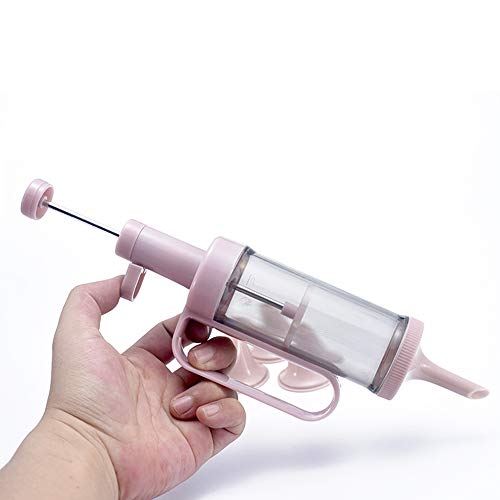 Set of 7, Cake Decorating Tool Set with 1 Handy Dessert Decorator, 5 Icing Tips and 1 Piping Fill Tip (Pink)