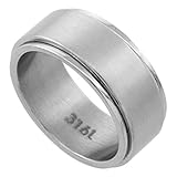 Surgical Steel 9mm Spinner Ring Wedding Band Matte Finish, sizes 7 - 14