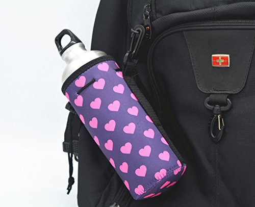 water bottle sleeve with clip, Carrier Cover Neoprene Water Bottle Drawstring Insulator Cooler Sleeve bag (Rose Red) - Thumbnail 5