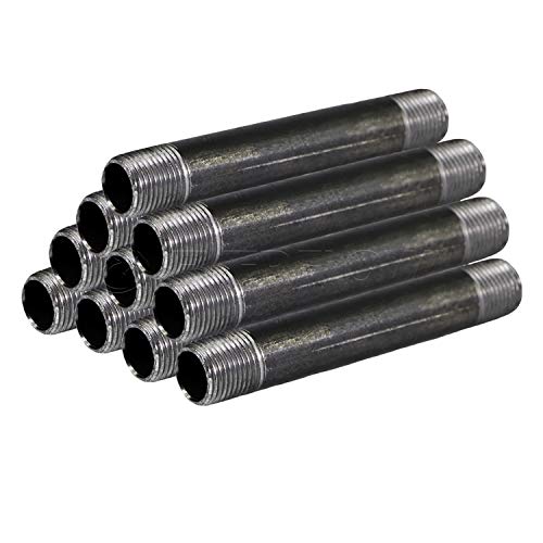 Everflow Supplies NPBL1260-10, Steel Nipple Pipe, Build Vintage DIY Furniture With Pre Cut Industrial Iron Pipe, Threaded Malleable Pipe  1/2" x 6" Black ( Pack Of 10)