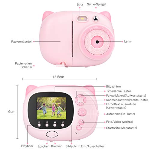 Upgrow Sofortbildkamera Kinder Kamera, Digitalkamera für Kinder, 24 Megapixel HD Kamera mit 2.4" IPS farbig Bildschirm, Sofortdruck Kamera, Mini Camcoder – Bild 3