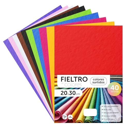 m-office Felt for Crafts, Coloured Felt, Soft and Flexible, Sewing Material, Patchwork Fabrics, Ideal for DIY Projects, Crafts or Decoration, 20 x 30 cm (Assorted, 40 Pcs)