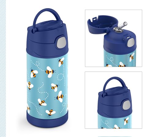 THERMOS kids FUNTAINER STRAW BOTTLE 0.35 L, bees, thermos flask for children, made of stainless steel, with straw, 12 hours cold, absolutely leak-proof, for school, nursery, break