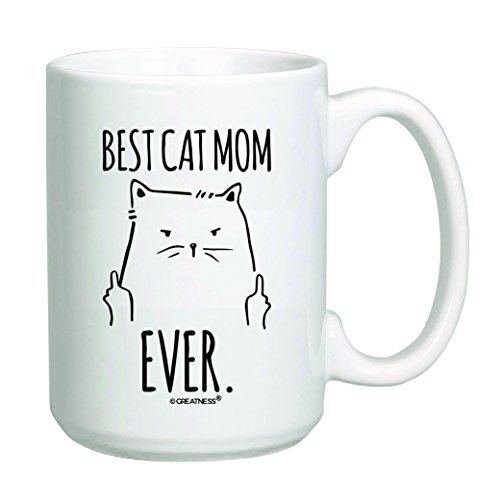 15 oz Funny Cat Gifts Best Cat Mom Ever Mug - Rude Cat Lovers Cat Memes Gift - Coffee Tea Cup White (15 oz, White)