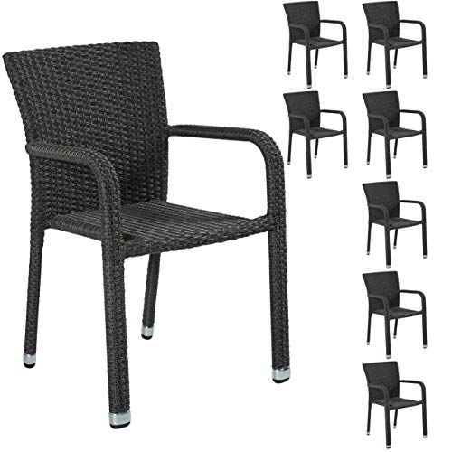 8er Set stapelbarer Gartenstuhl aus der Möbelserie Barcelona in grau mit Armlehnen exkl. Auflage für Garten, Terrasse…
