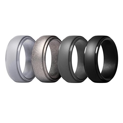 ThunderFit Silicone Rings for Men - 4 Pack Rubber Wedding Bands (Gun Metal, Silver, Black, Dark Grey, 14.5-15 (23.82mm))