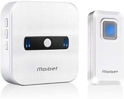 MAIBET Wireless Doorbell Chime Waterproof Door Bell Kit, 1000 ft Operating Range 55 Chimes 5 Level Volume LED Flash Indicator 1 Plug-In Receiver 1 Push Button Transmitter Easy Installation