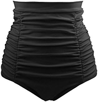 Women's High Waisted Vintage Ruched Swim Short Gathered Bikini Bottoms