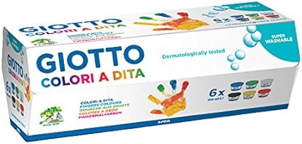 Giotto 534100 - Estuche 6 botes pintura a dedos, 100 ml cada uno, colores surtidos