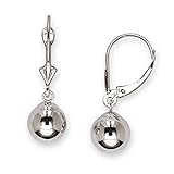 14k White Gold Large Ball Drop Leverback Earrings - Measures 27x8mm - JewelryWeb