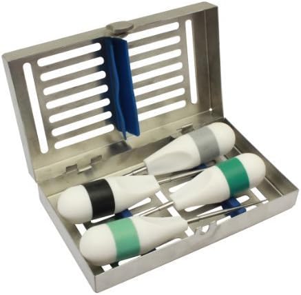 SURGICAL INSTRUMENT SPECIALISTS Dental Root Elevators Luxation Instruments Dentist Elevators Silicone Coated Set of 4 With Sterilisation Tray