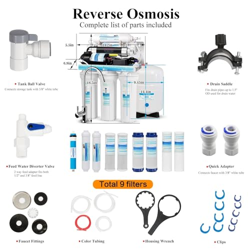 Geekpure 6 Stage Reverse Osmosis RO Drinking Water Filter System 75 GPD with UV filter - with Extra 4 Filters