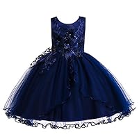 Weileenice Kids Big/Little Princess Girl Costume Lace Dress Girl Flower Pageant Tutu Dresses (5-6Years, Navy Blue)