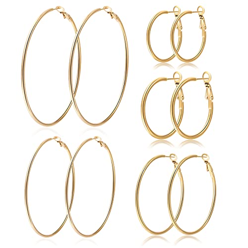 PABBEU Large Gold Tone Hoop Earrings