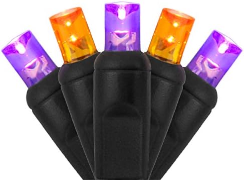 Wintergreen Lighting LED Purple, Orange Halloween Mini Light Set, 70 5mm Lights, Indoor/Outdoor Halloween Light Decorations, 120V UL Certified, Black Wire