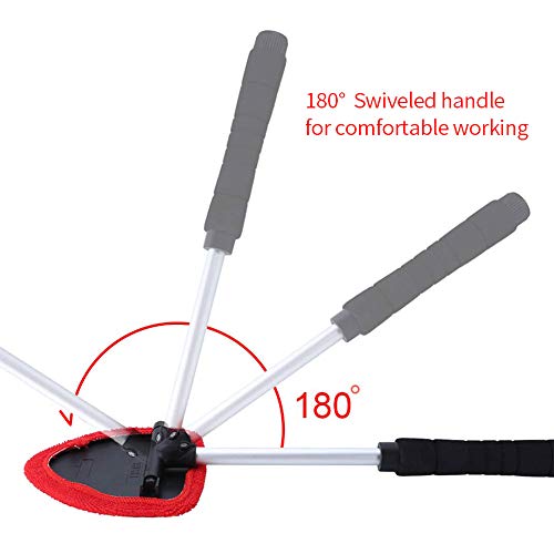 COCODE Windshield Cleaner Tool, Auto Car Window Windshields Washing Brush, Adjustable Triangular Shape Cleaning Interior Auto Glass Wiper Kit with Extendable Handle, 2PCS Washable and Reusable Pads - Thumbnail 3