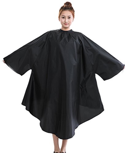 Maximum Cover Salon Hair Cutting Cape, Black Salon Gown with Half Sleeves, 50" x 59" , 5.7 Ounces