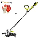 Ryobi 40-Volt Lithium-Ion Cordless String Trimmer/Edger - 2.6 Ah Battery and Charger Included RY40210B and Toucan City Nitrile Dip Gloves (5-Pack)