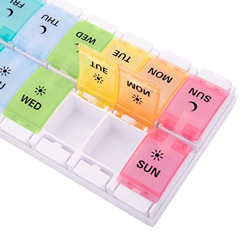 Weekly Pill Organizer - AM PM Pill Case, Extra Large Push Button Pill Box, 7 Day Medication Organizer, BPA-Free Vitamin Container, Daily Pill Case Box for Vitamins Fish Oil Supplements - Twice-a-day