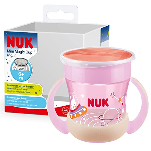 NUK Mini Magic Cup bicchiere antigoccia | Bordo 360° anti-rovesciamento | 6+ mesi | manici ergonomici | Senza BPA | 160 ml | Rosso | 2 pezzi