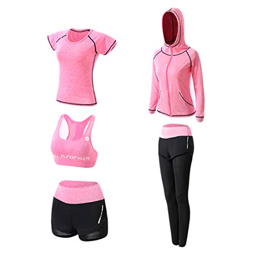 Inlefen-Womens-Tracksuit-Yoga-Sport-Clothing-Suits-Hooded-Coat-Sweatshirt-Two-Pants-Running-Athletic-5pcs-Sets