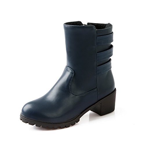 WeiPoot Womens Round Closed Toe Kitten Heels PU Soft Material Solid Boots with Backstrap, Blue, 7 B(M) US WeiPoot Womens Round Closed Toe Kitten Heels PU Soft Material Solid Boots with Backstrap, Blue, 7 B(M) US