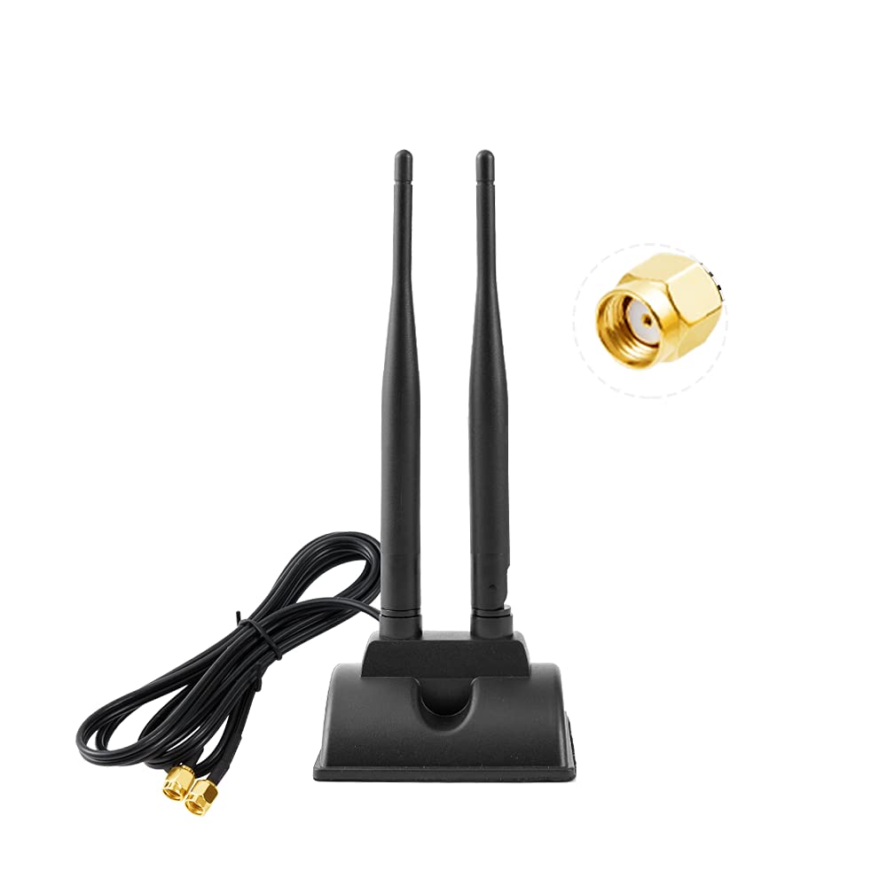 Vecys 2.4G /5G/ 5.8G Dual Frequency WiFi Antenna MIMO Omnidirectional Signal Magnetic Base 6dBi RP-SMA Adapter 1.2M 3.9ft for PCIE Network Wifi Card router External Antenna Wireless WLAN