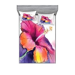 Ambesonne Flower Fitted Sheet & Pillow Sham