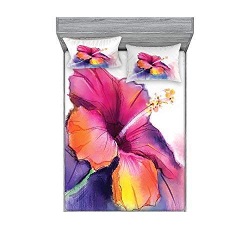 Ambesonne Flower Fitted Sheet & Pillow Sham