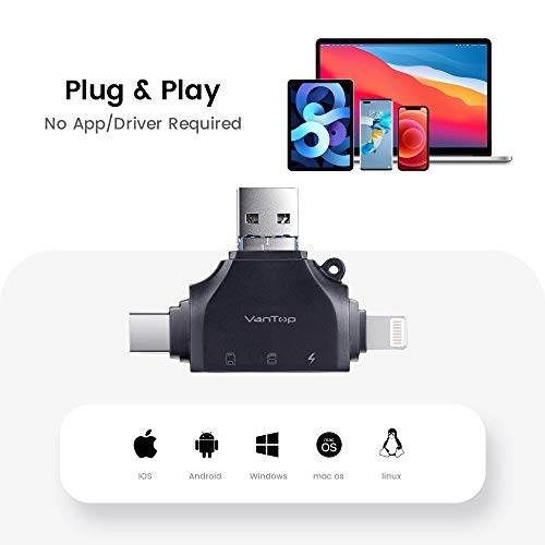 VanTop 4 in 1 SD Card Reader for iPhone, iPad, Andriod Phones,DSLR