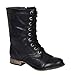Breckelle Georgia Vegan Leather Lace Up Round Toe Womens Motorcycle Boots
