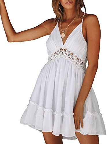 Angielucky Women's Sexy Halter Lace Sundresses A-line Mini Dress Swing Skater Dresses (Suits US 2-10)